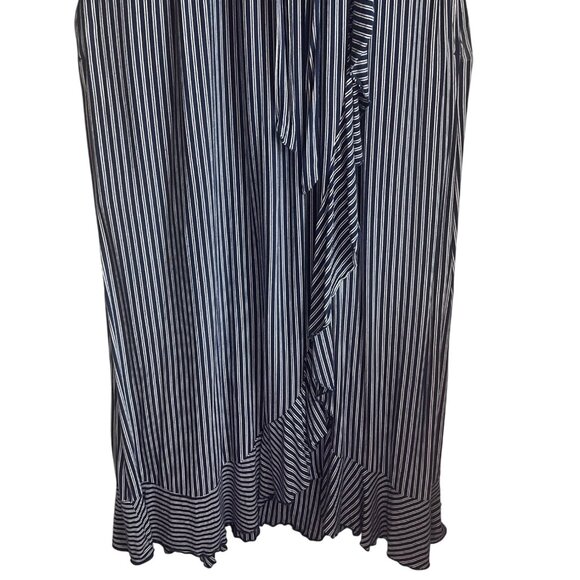 Soma L Navy White Striped Sleeveless Wrap Maxi Dress Belted Ruffle Hem Coastal - Picture 2 of 12